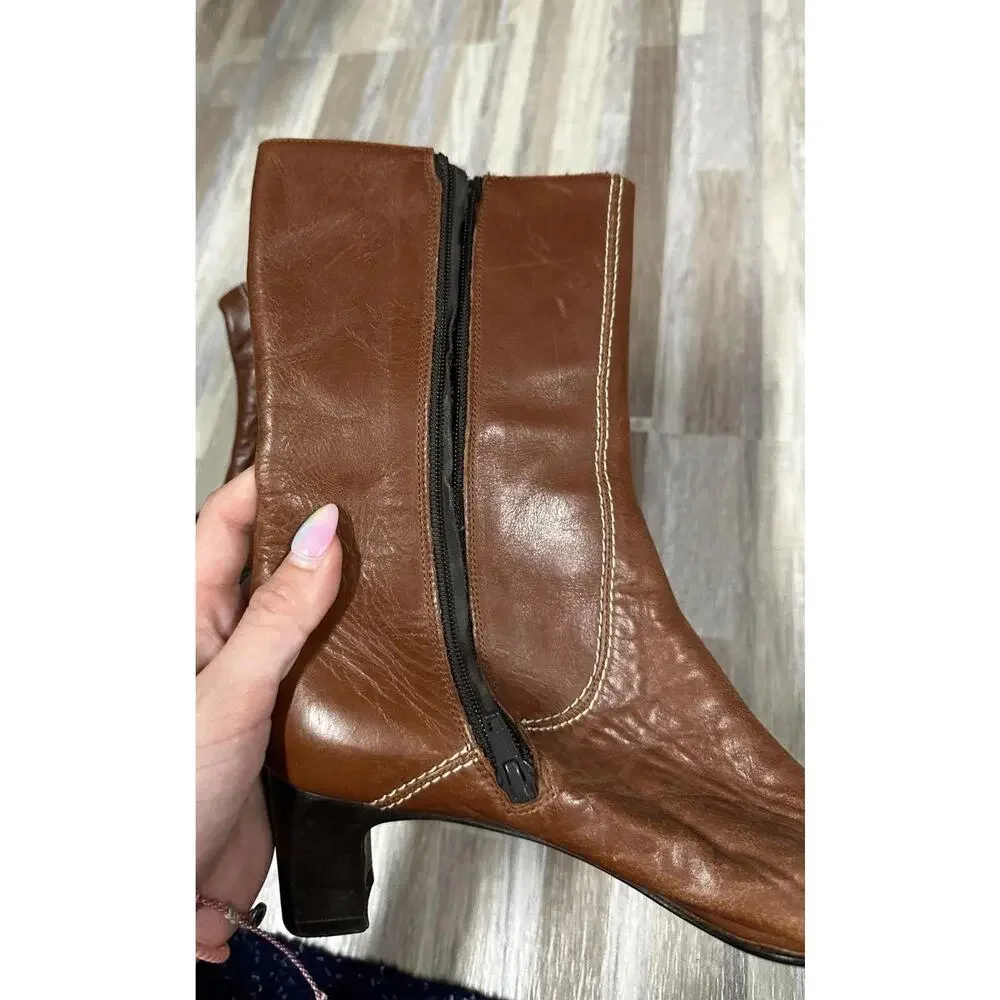 Vintage Cole Haan Leather Boots Sz 6 B Brn Mid Calf Sq Toe